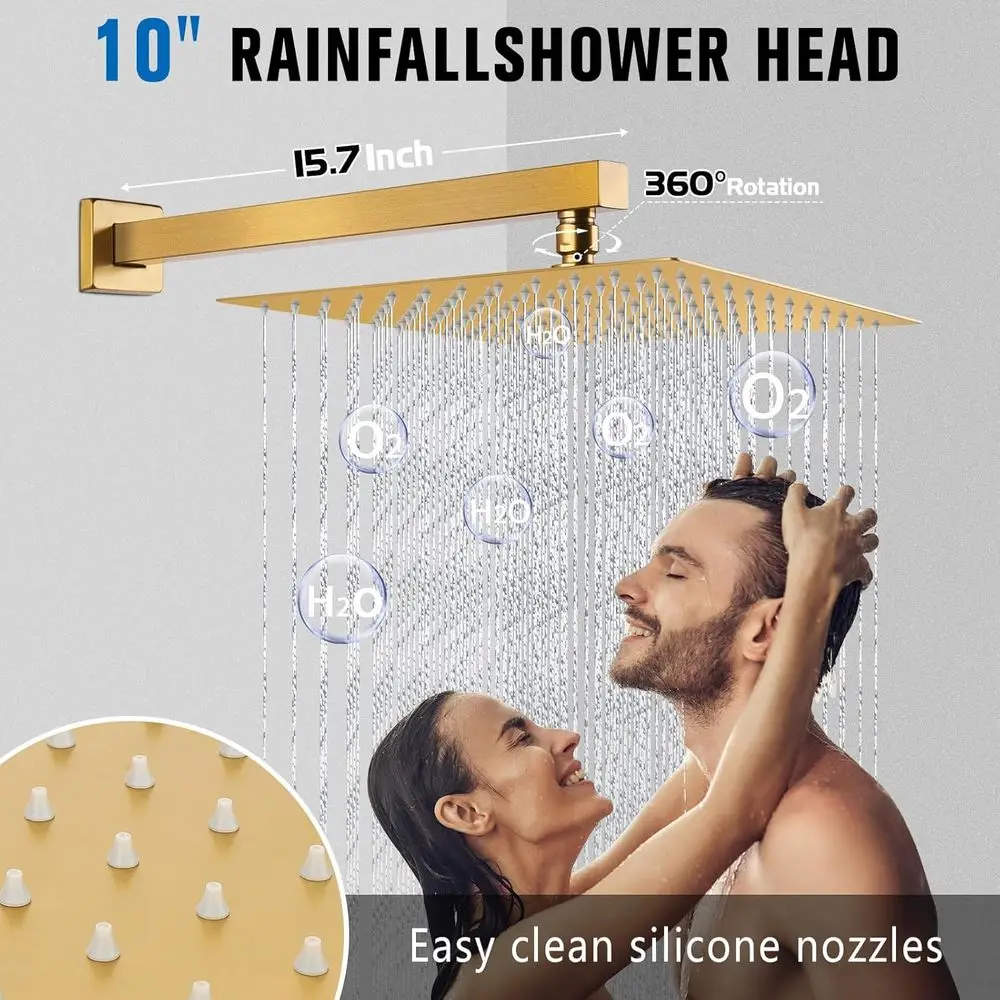 طقم حواف دش مكون من 10 أربعة من الفولاذ المقاوم للصدأ مع رأس نظيف باللمس ولمسة نهائية ذهبية مصقولة