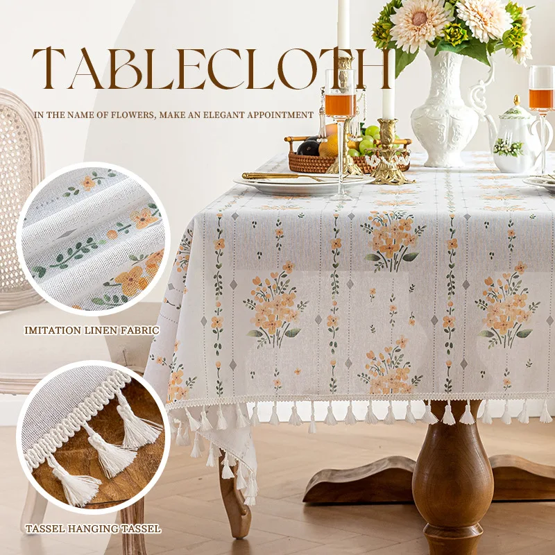

Скатерть в пасторальном стиле из имитации хлопка и льна с весенними цветочными узорами, декоративная, для дома, прямоугольная