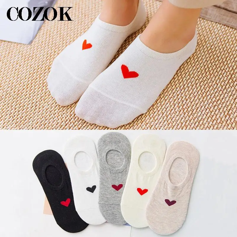 3pairs Quality Cotton Boat Socks Women Breathable Soft All-Match Female Sock Summer Autumn Women Love Heart Lady Invisible Socks image 2