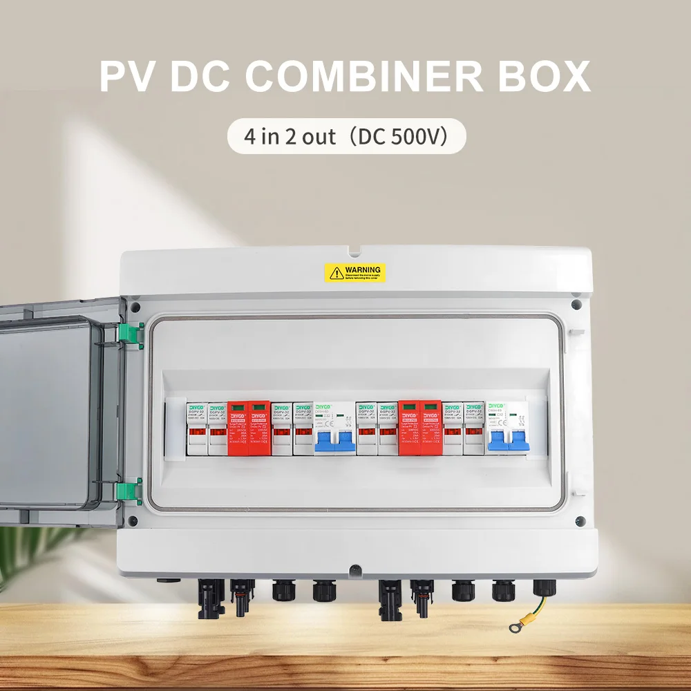 DIY GO 500V 4-2 PV DC Solar Photovoltaic Wall-mounted Combiner Box Surge Lightning Protection Fuse MCB SPD IP65 Waterproof Box
