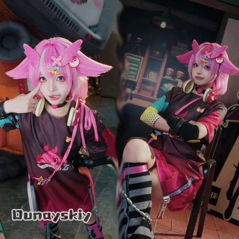 Disfraz de Cosplay de Anime y Videojuego Neverness to Everness Haniel, Camiseta Larga de Moda Y2K, Mangas Kawaii, Pelucas, Bolsa, Jirai Kei, Halloween