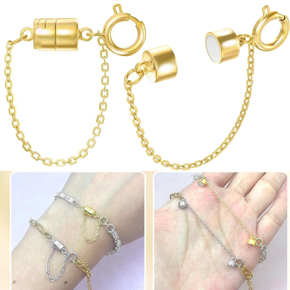 5 Pezzi Chiusure Magnetiche Per Bracciali Con Catena Di Sicurezza, Estensore Per Bracciali Antiscivolo, Convertitore Magnetico Per Donne