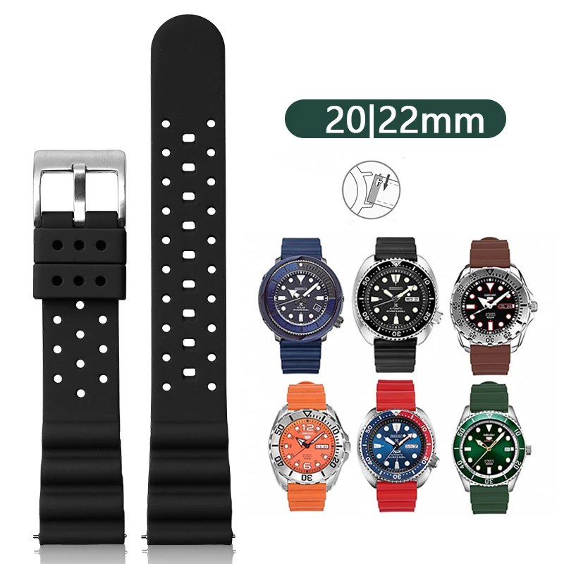 High Tensile Silicone Strap 20mm 22mm Diving Waterproof Sport Wrist Bracelet for Omega Longines Seiko Canned Abalone Watch Band