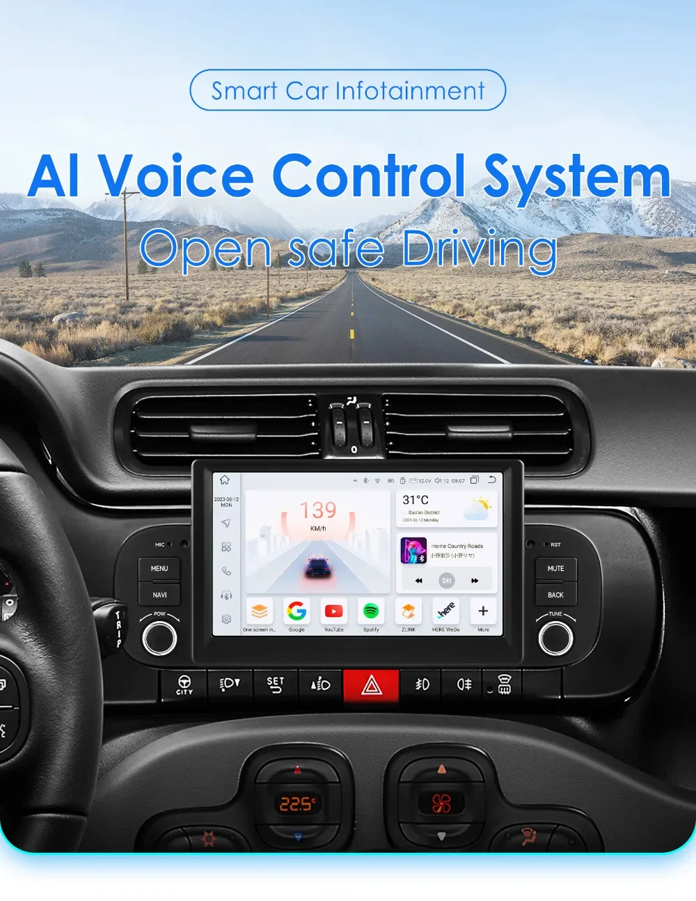 Lettore autoradio Android per FIAT Panda 2013-2020 Android Auto Wireless CarPlay Car Multimedia 1 Din Schermo intelligente GPS WIFI