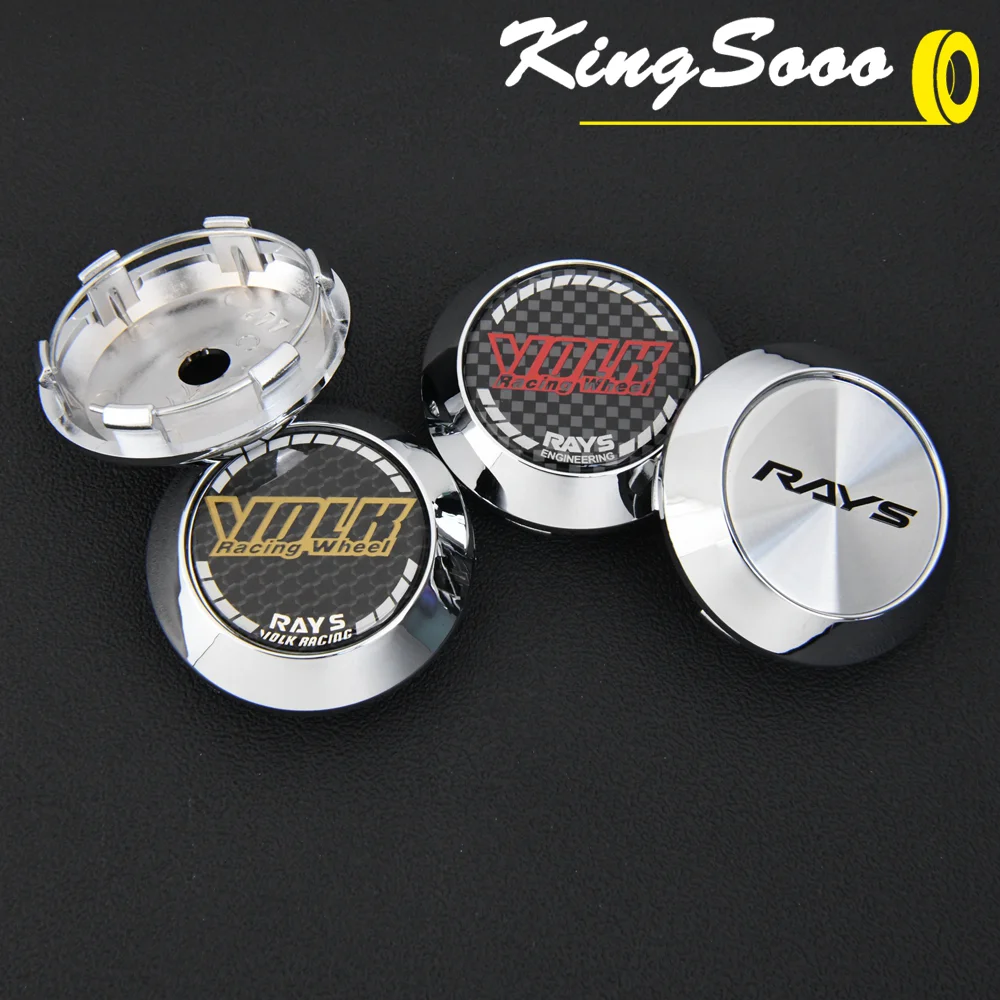 4PCS JDM RAYS Cap Sport Rim 63mm Clip VOLK Racing Emblem Sticker Wheel Center Caps Cover Hub Cap Black & Silver