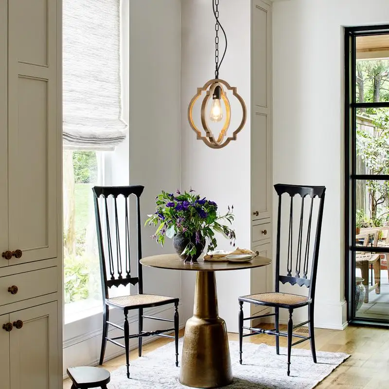 Retro Farmhouse Chandelier, Solid Wood Light Fixture for Dining Room, Living Room, and Foyer, Bulb Not Included