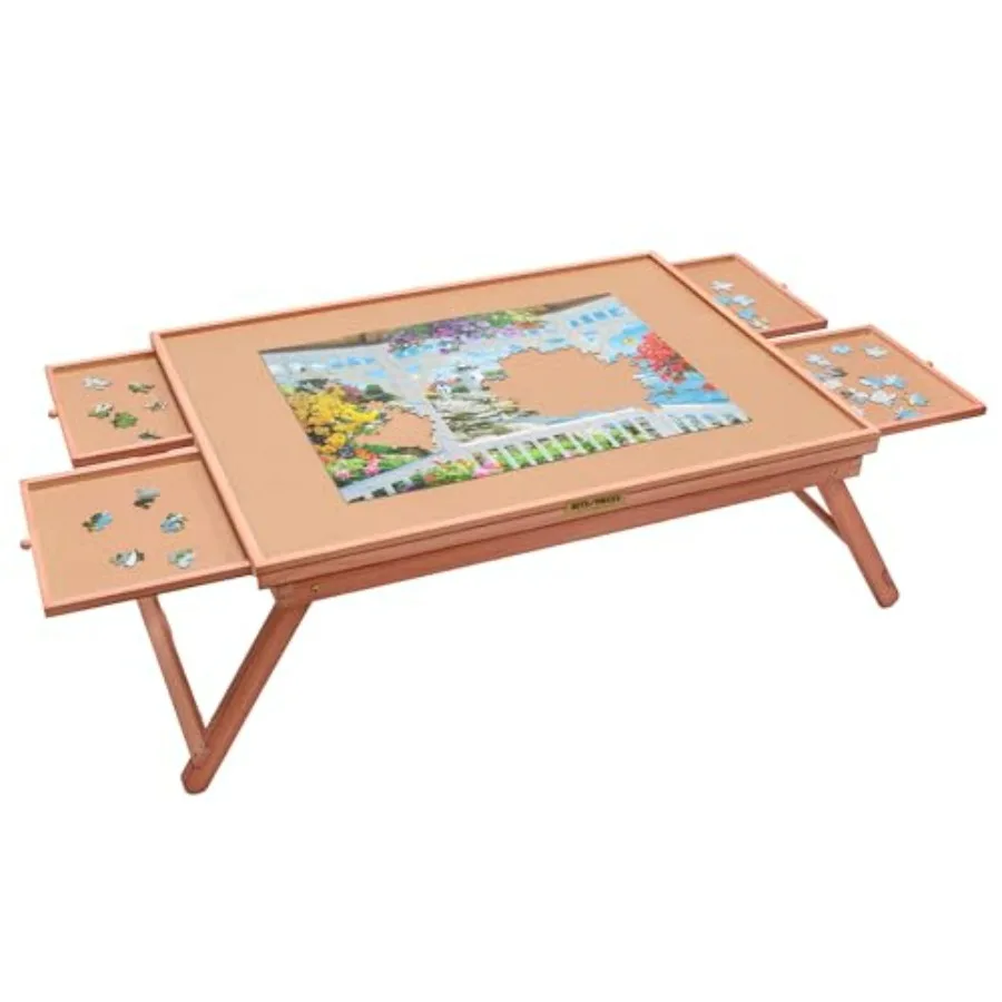 

Portable foldable jigsaw puzzle board with cover and legs: 25 x 34 game table in gray fabric with sturdy MDF base, ideal for 15