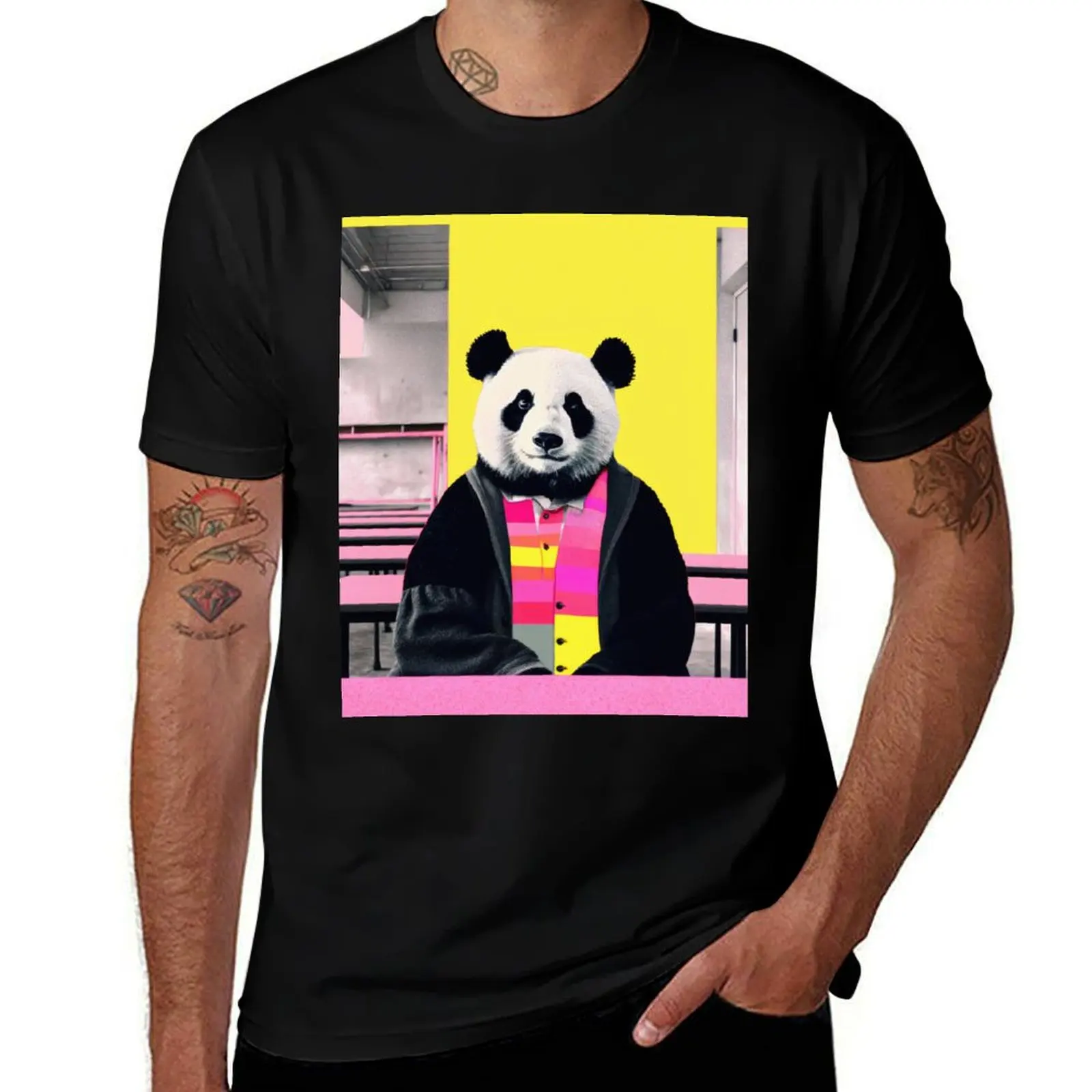 Charming Retro Vintage Panda Art Print - Educational Animal Wall Art for Childrens Nursery or Playroom T-Shirt