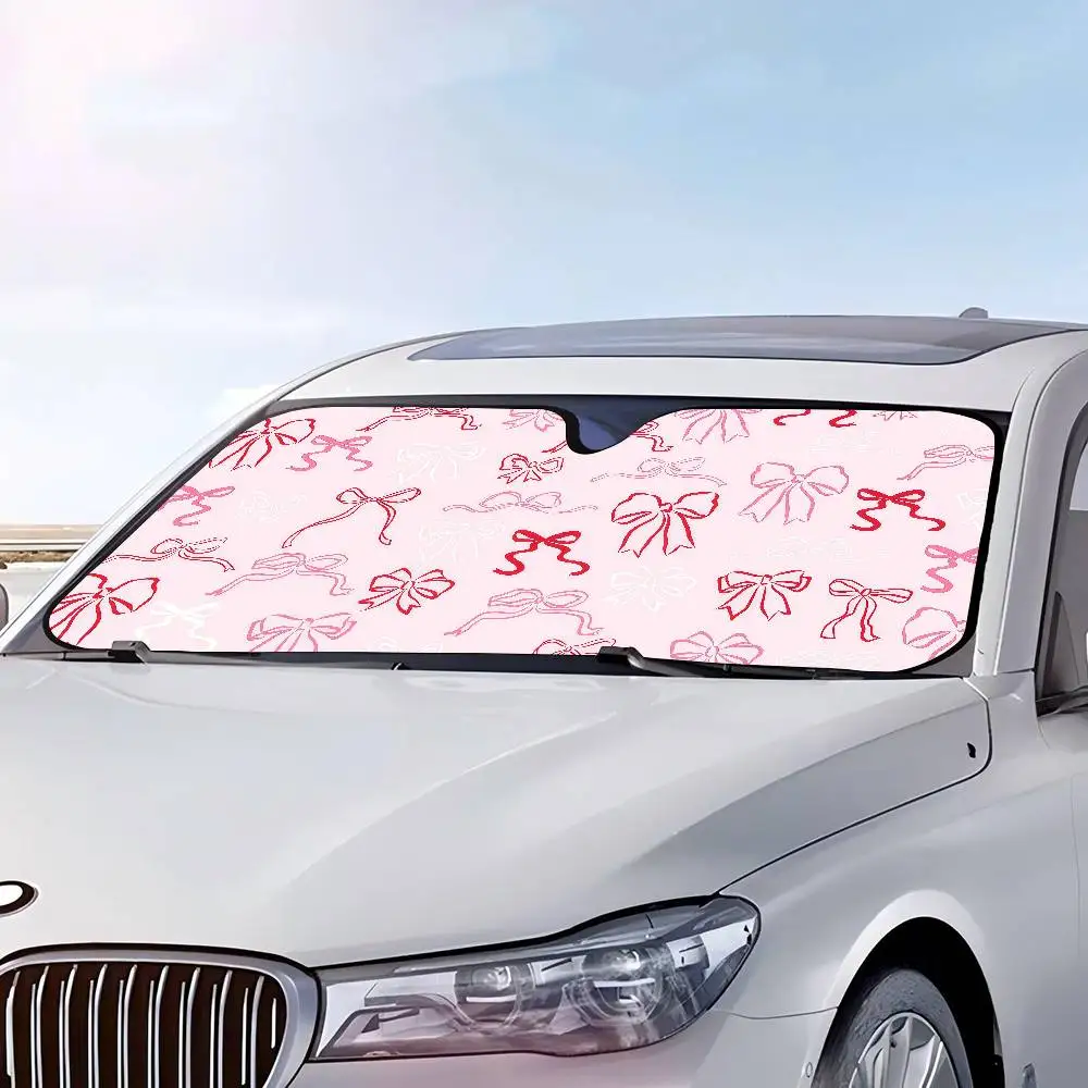Pink Bow Cartoon Window FoilsHeated Windshield Sunshade Car Front Window Visor Car Solar Protect Tools