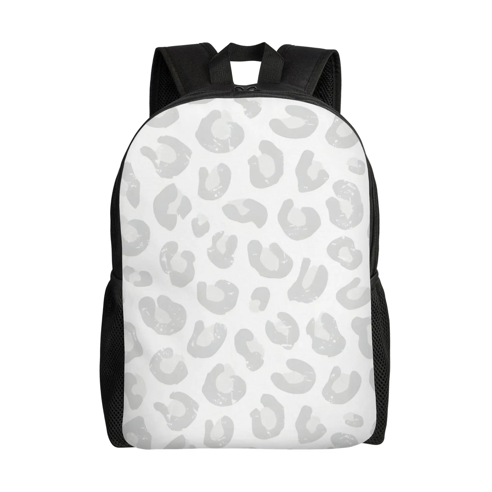 Back to school season New Leopard Print   Silver Gray And White Schoolbag Leopard Print Girl Boy Storage Bag Backpack
