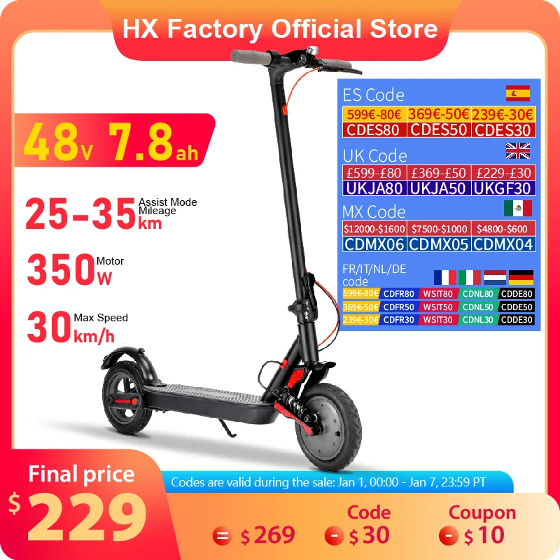 HX Adult Electric Scooter 350W 15AH 36V Electric Kick E Scooters Foldable 8.5 inch Smart APP Escooter Dual shock absorbers