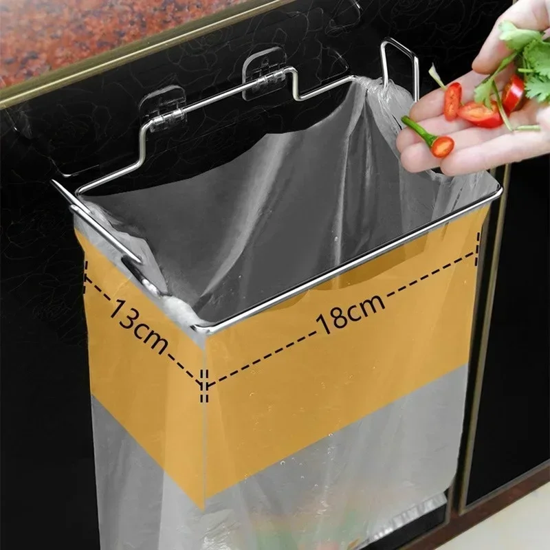 1 Pcs Portable Punch-free Bracket Trash Can Rack Cabinet Door Stainless Steel Closet Garbage Kitchen Storage Bag Hook