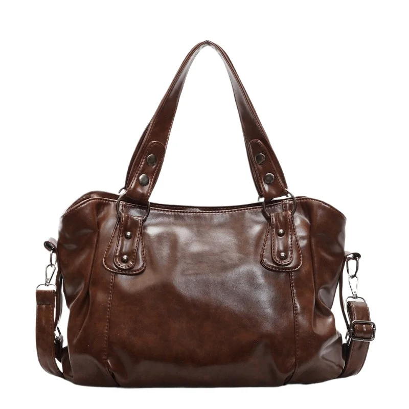 Women's Large Capacity Soft Vegan Leather Shoulder Tote Bag Vintage Casual Work Commuter Daily Travel