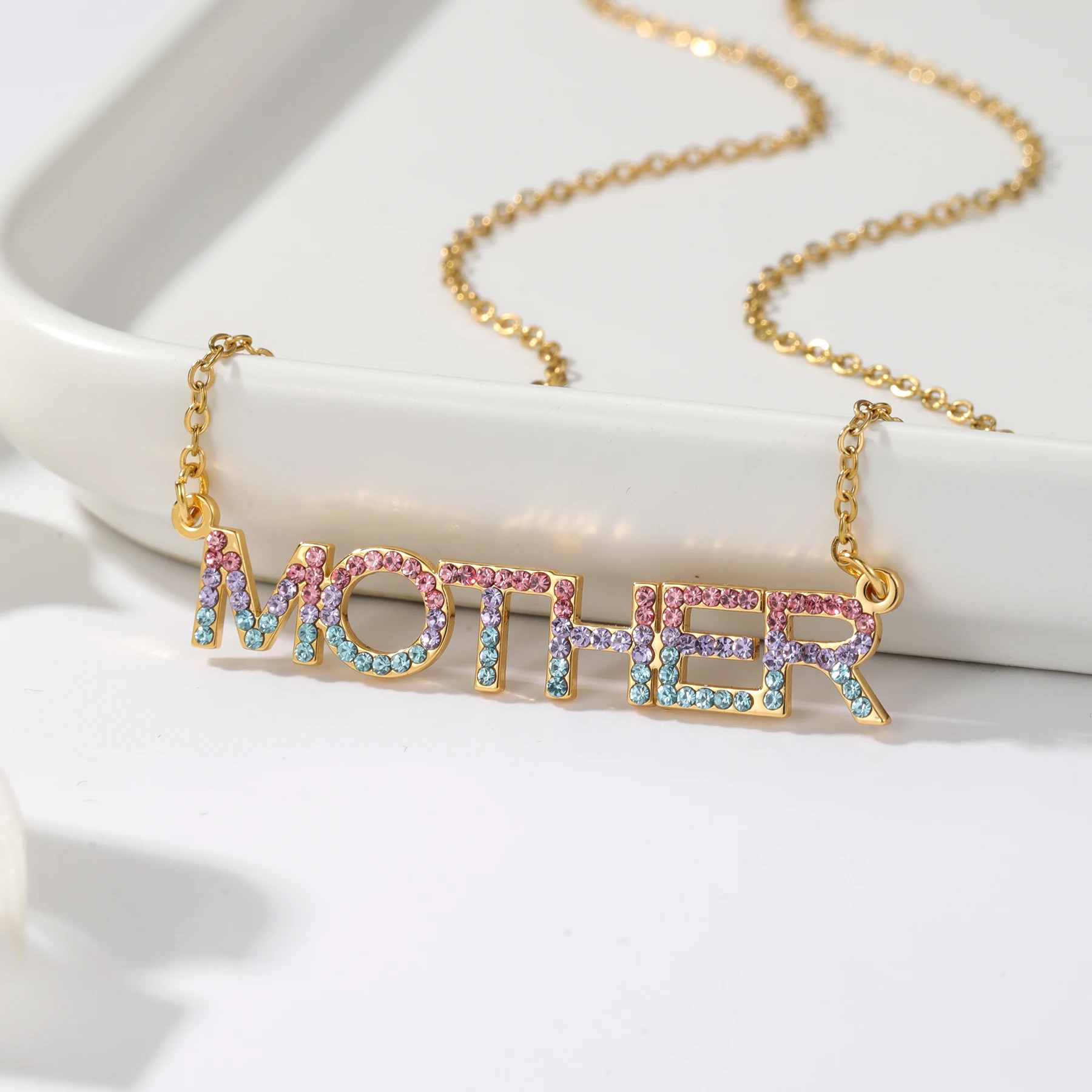 

Colorful Necklace Iced Name Necklace Gradient Diamond Name Necklace Handwriting Customized Stainless steel Woman Christmas Gift