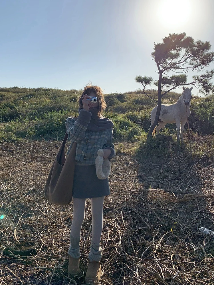 

Комплект Soolrok: двустороннее твидовое пальто с поясом, юбка и шарф для женщин. Зимний модный наряд. Элегантное женское пальто.