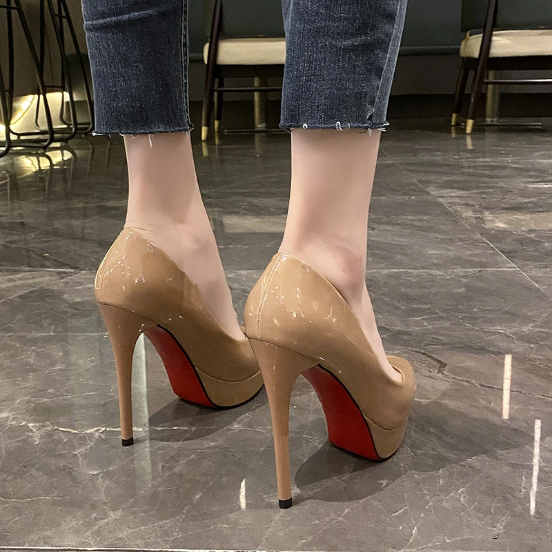 Women Stiletto Shoes Wedding Bridal Classic High Heels 2023 Ladies Leather Platform Shoes Stiletto Nude Office Shoes Banquet