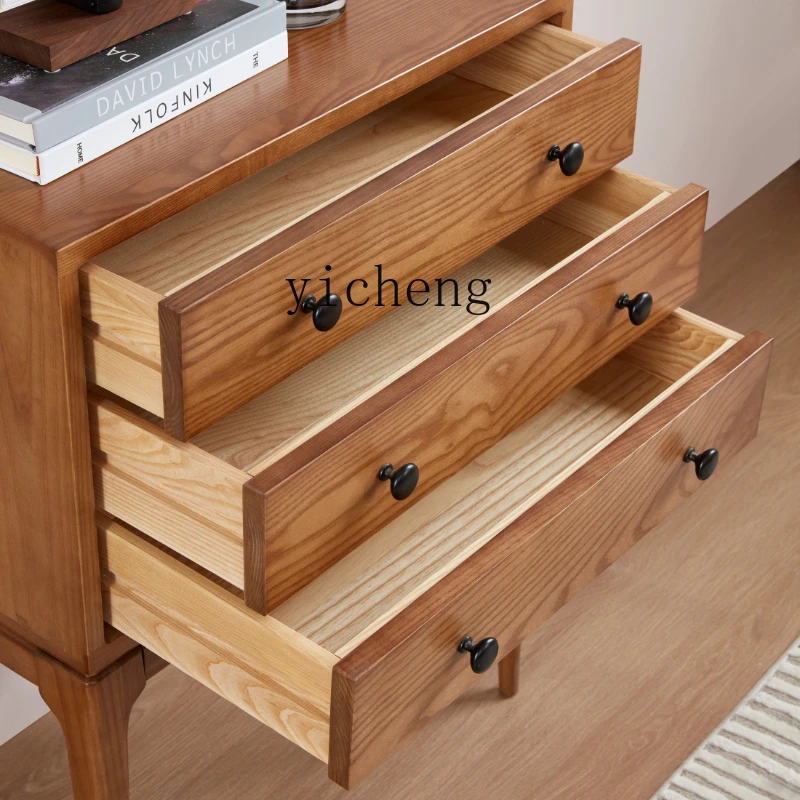 

GZ Solid Wood Three-Drawer Nightstand Bedroom Makeup Storage Drawer Cabinet