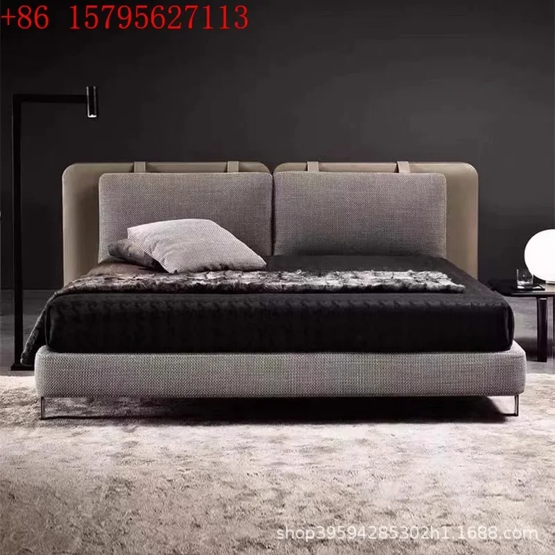 Designer fabric bed modern simple master bedroom solid wood soft bag double bed
