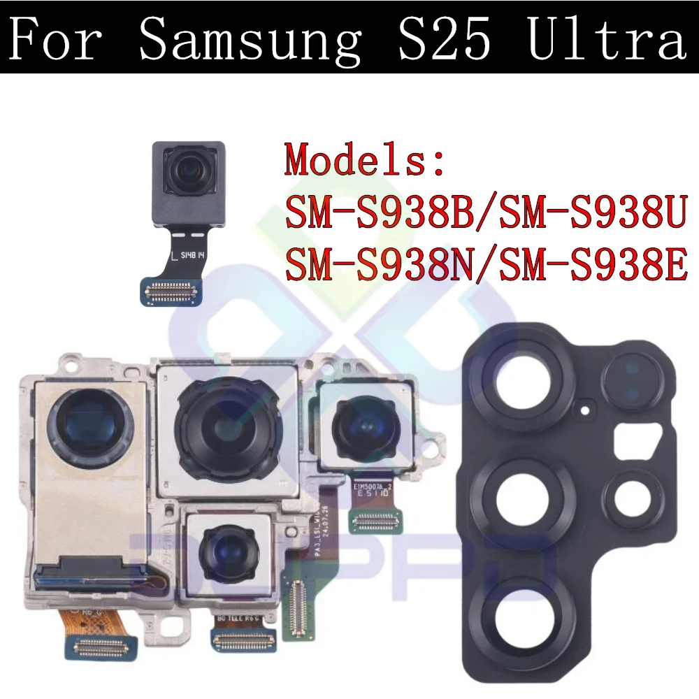 Front Rear Camera Module Flex Cable For Samsung S25 Ultra Backside Frontal Selfie Wide Back Facing Main Camera Frame Glass Lens