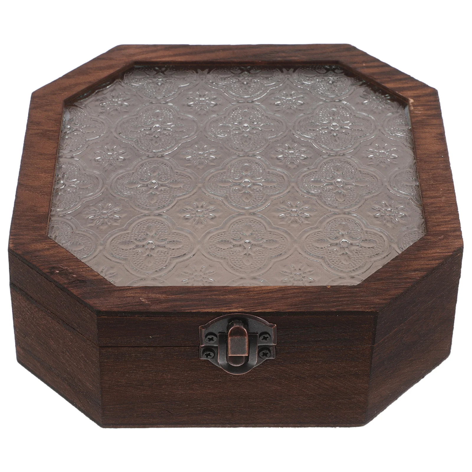 

Vintage Jewelry Box Wooden Keepsake Chest with Glass Lid Rustic Trinket Storage Case for Home Study Decor Display Function