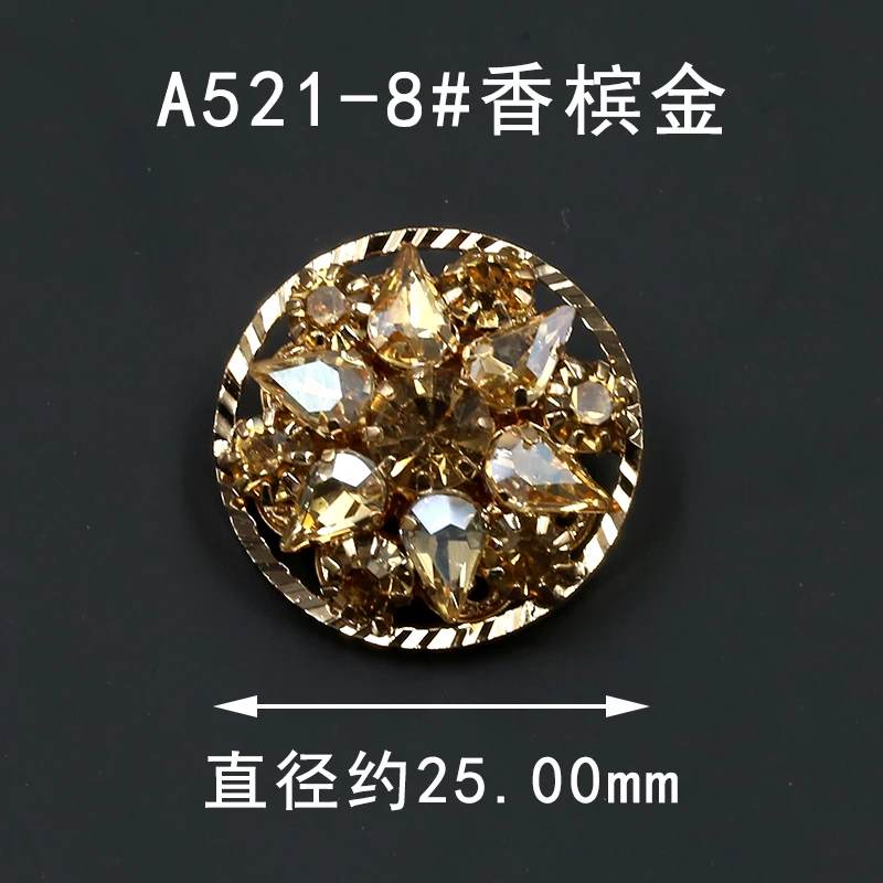 30mm Women Buttons for Fashion Clothing Decorative Rhinestones Button Metal Crystal Diamond Mink Coat Black Dress Buckle Flower