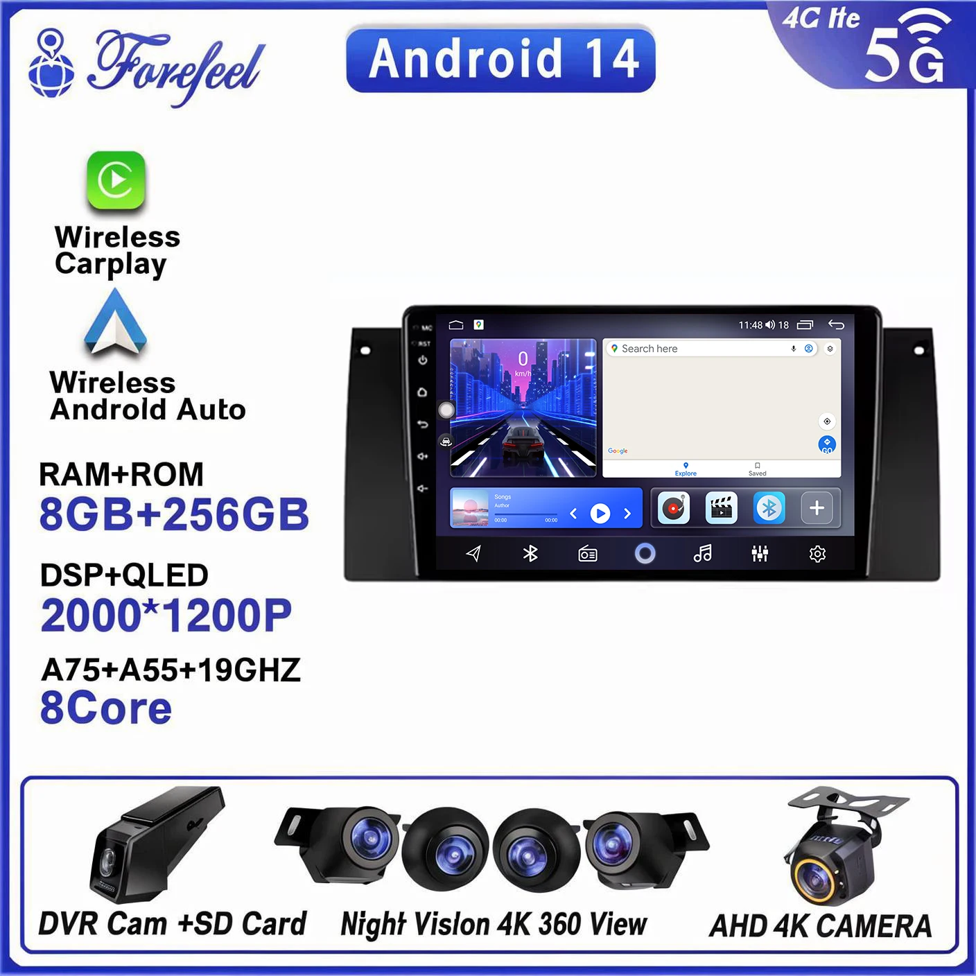 

Android 14 Auto Radio Carplay WIFI 4G Car Multimedia GPS 2din autoradio NO 2IDN For BMW 5 E39 1995 - 2003 E53 X5 M5 2 din