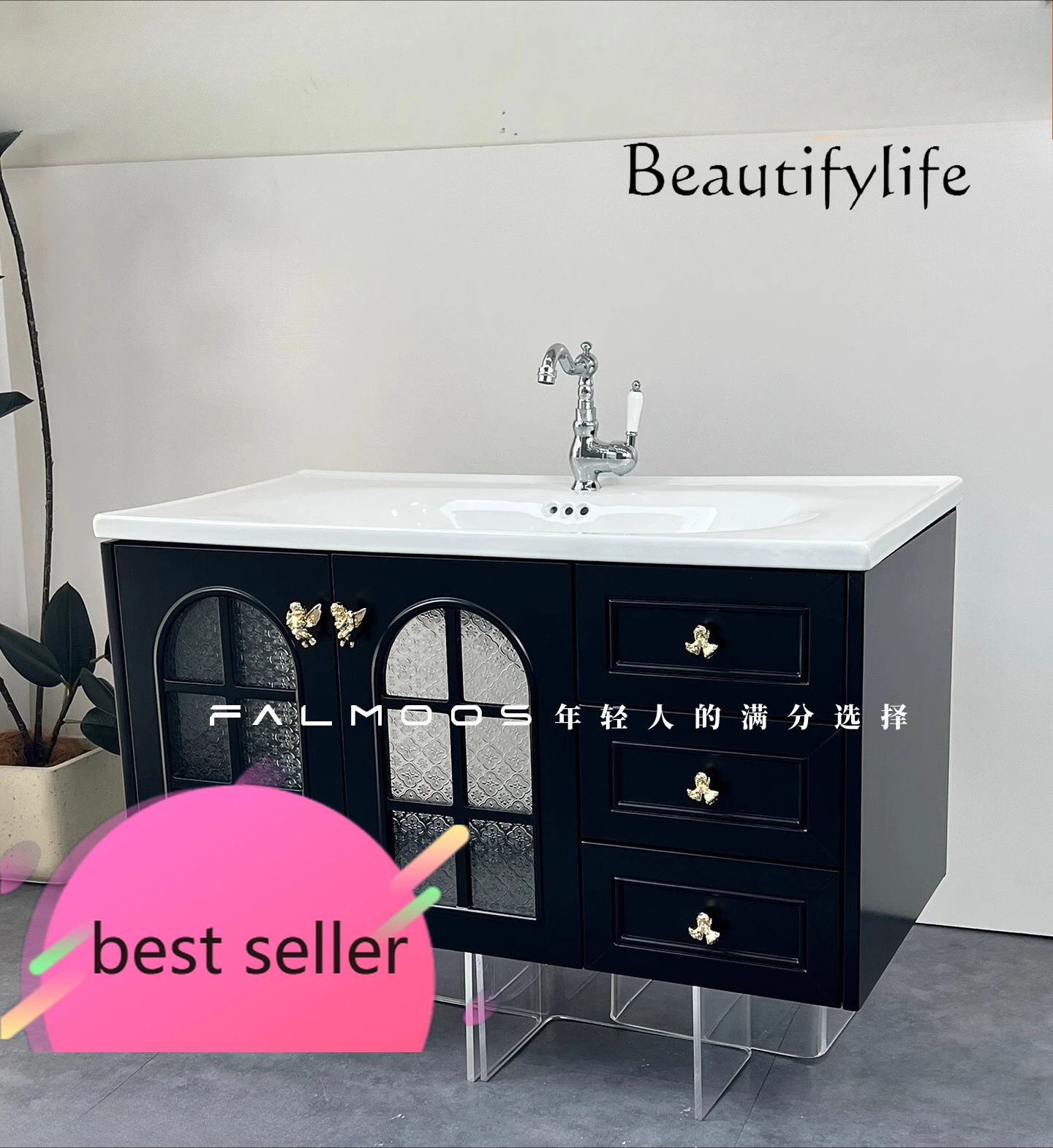 

XS Customized French Retro Paint Bathroom Cabinet Combination Ceramic Integrated Basin American Washstand Wash Basin Cabinet