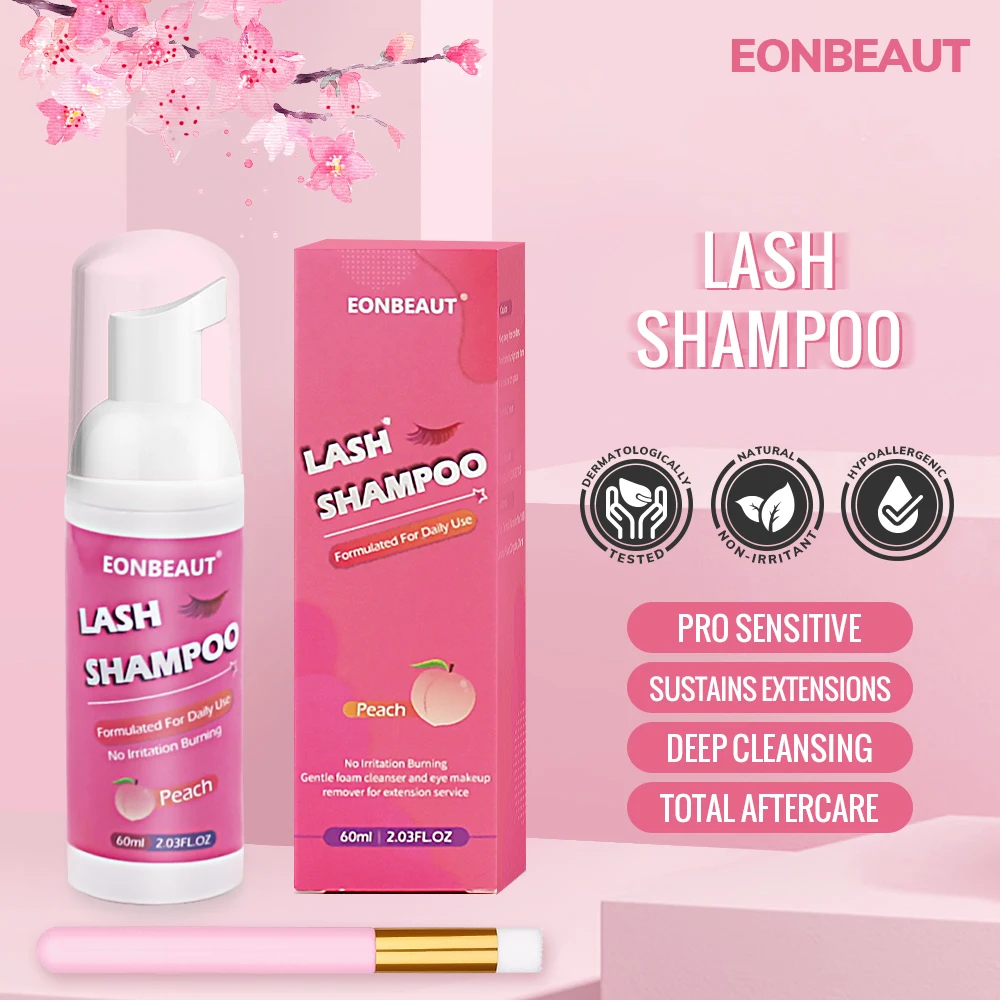 Eonbeaut Extension de faux cils 60ml colle pêche shampooing adhésif outil de maquillage boutique de beauté pompe à Mousse propre sans Mousse de Stimulation