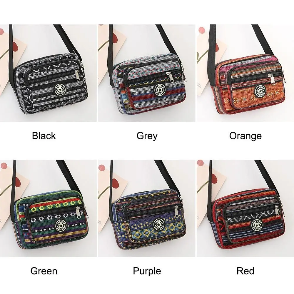 Women Multi Layered Stripe Print Shoulder Bag Casual Classic Vintage Tote Bag Girls Nylon Single Shoulder Backpack