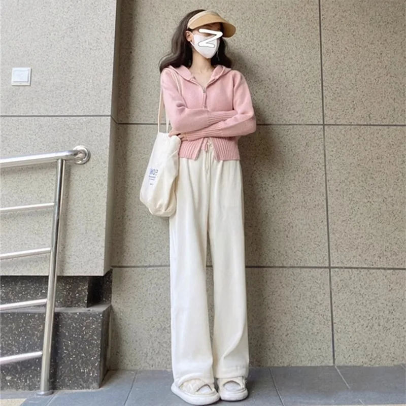 المرأة الوردي مقنعين سترة متماسكة الحلو العمر الحد مزدوجة سستة قصيرة نمط الكورية عادية الخريف الشتاء معطف شتاء القمم #6