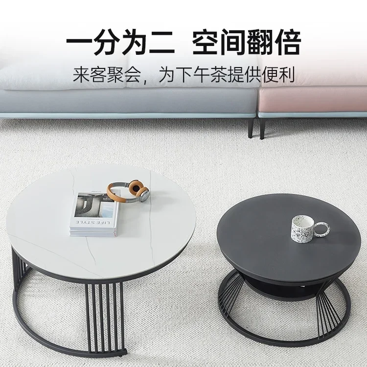 Rock Plate Tea Table Living Room Household Small Unit Nordic Minimalist Round Marble Tea Table Table Light Luxury Modern Simplic