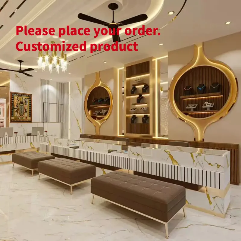 custom.Unique Teardrop Golden Frame LED Wall Mount Jewellery Display Cabinet Dark Wood Slat Layer Shelf Necklace Bust Displa