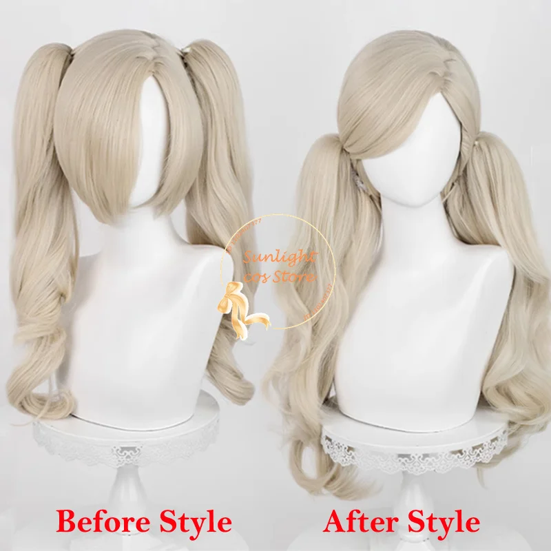 P5 Ann Takamaki Cosplay Wig 58cm Long Linen Golden Ponytails Hair Heat Resistant Synthetic Wigs Halloween Cospaly Anime Wigs