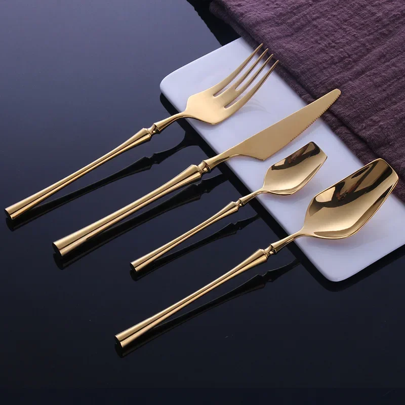 4 Pcs Mirror Matte Stainless Steel Black Gold Silver Cutlery Dinnerware Tableware Knife Spoon Fork Flatware Set Dishwasher Safe