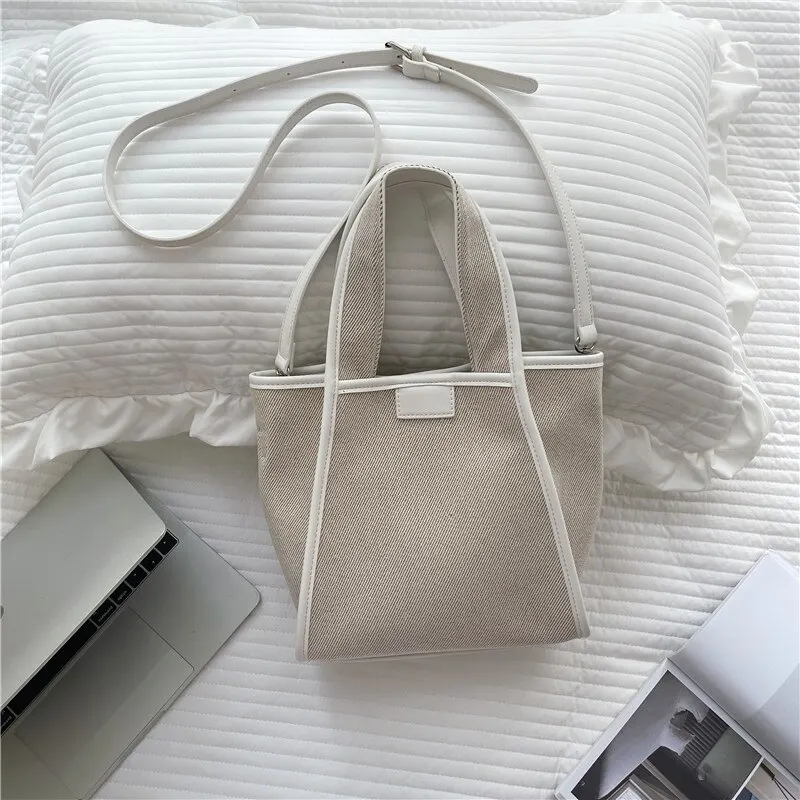 Men And Women New Fashion Canvas Clutch Single Shoulder Crossbody Bag Large Capacity Color Collision Clash Tote Bucket Bag