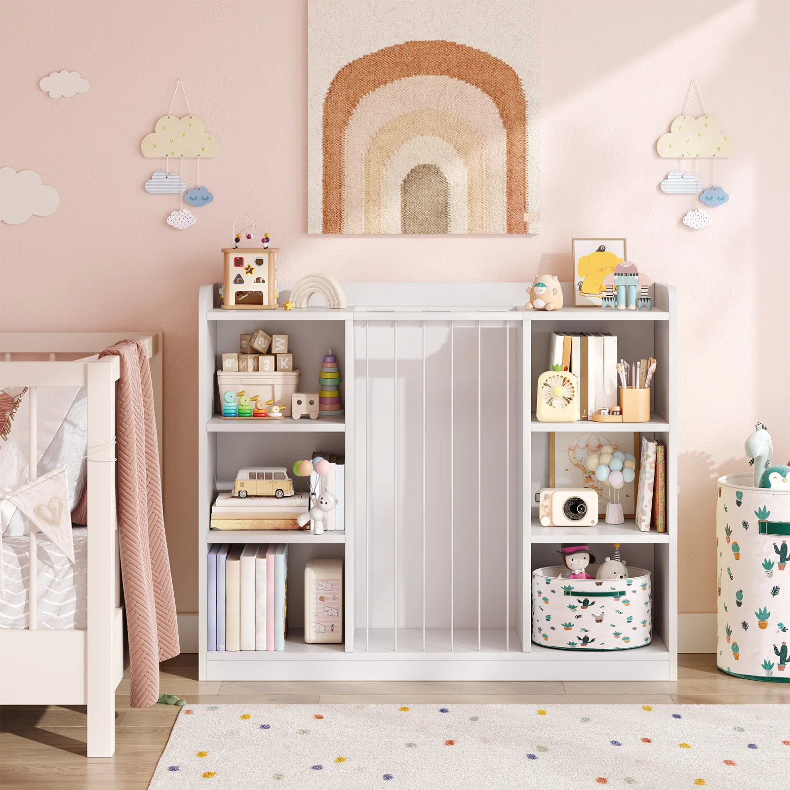 Toy Storage Organizer For Playroom, Plush Toy Organizers And Storage, Book Shelf With 8 Storage Cubbies For Kids Rooms