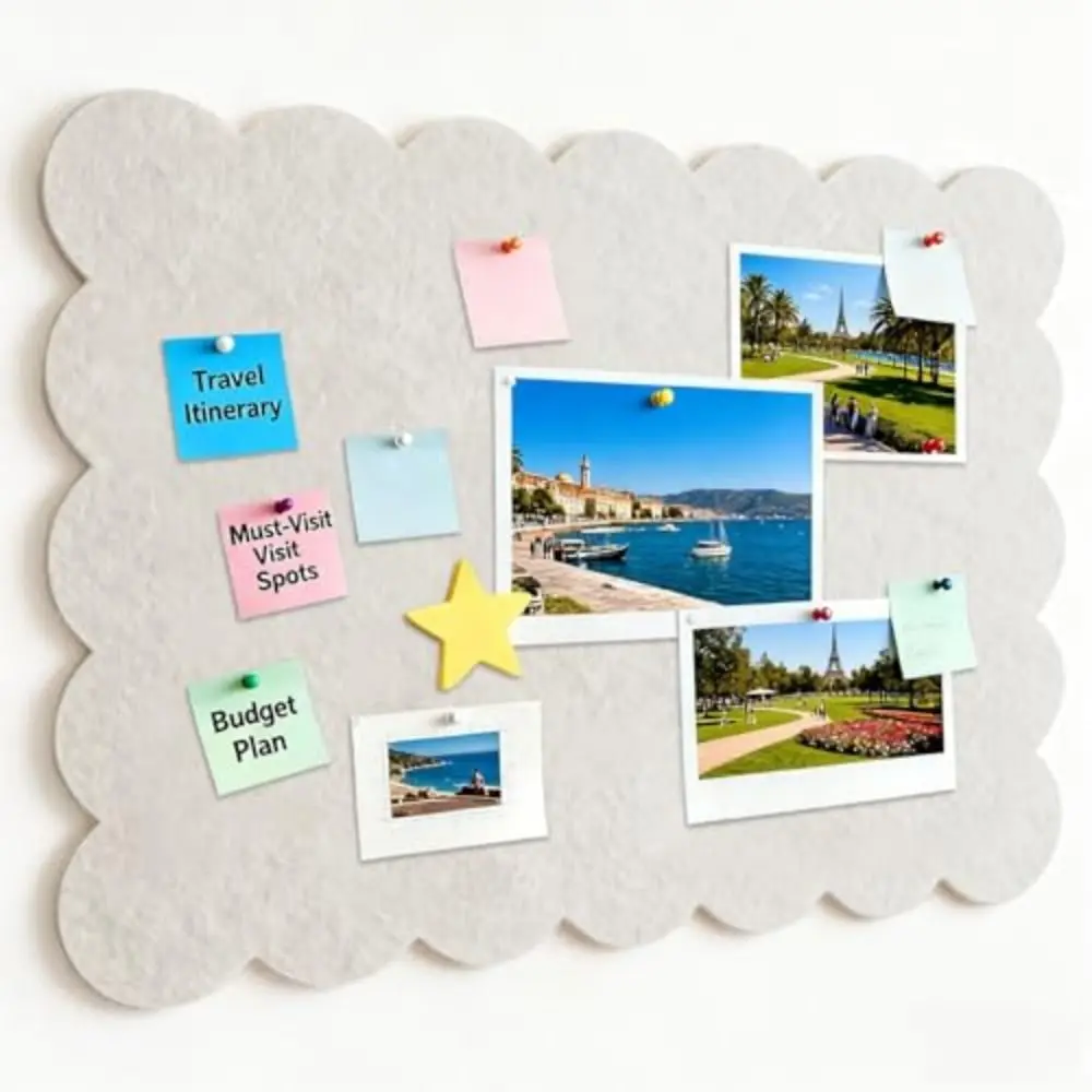Felt Bulletin Board Multi-Use Large pin Board with Double Sided Adhesive Scalloped Edges Decorative Panel