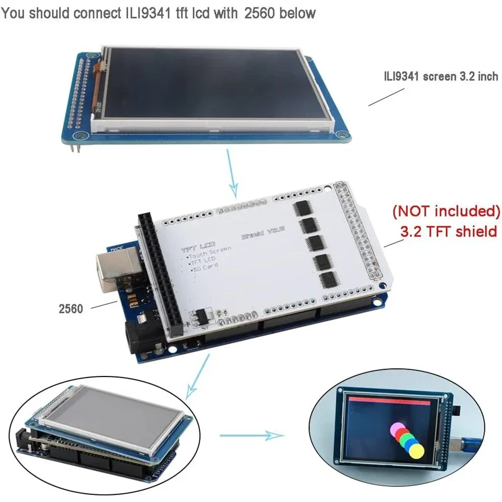 저항막 터치 기능이 있는 3.2인치 ILI9341 TFT LCD 디스플레이 모듈 Arduino Raspberry Pi용 320x240 해상도 SD 카드 슬롯 65K 색상