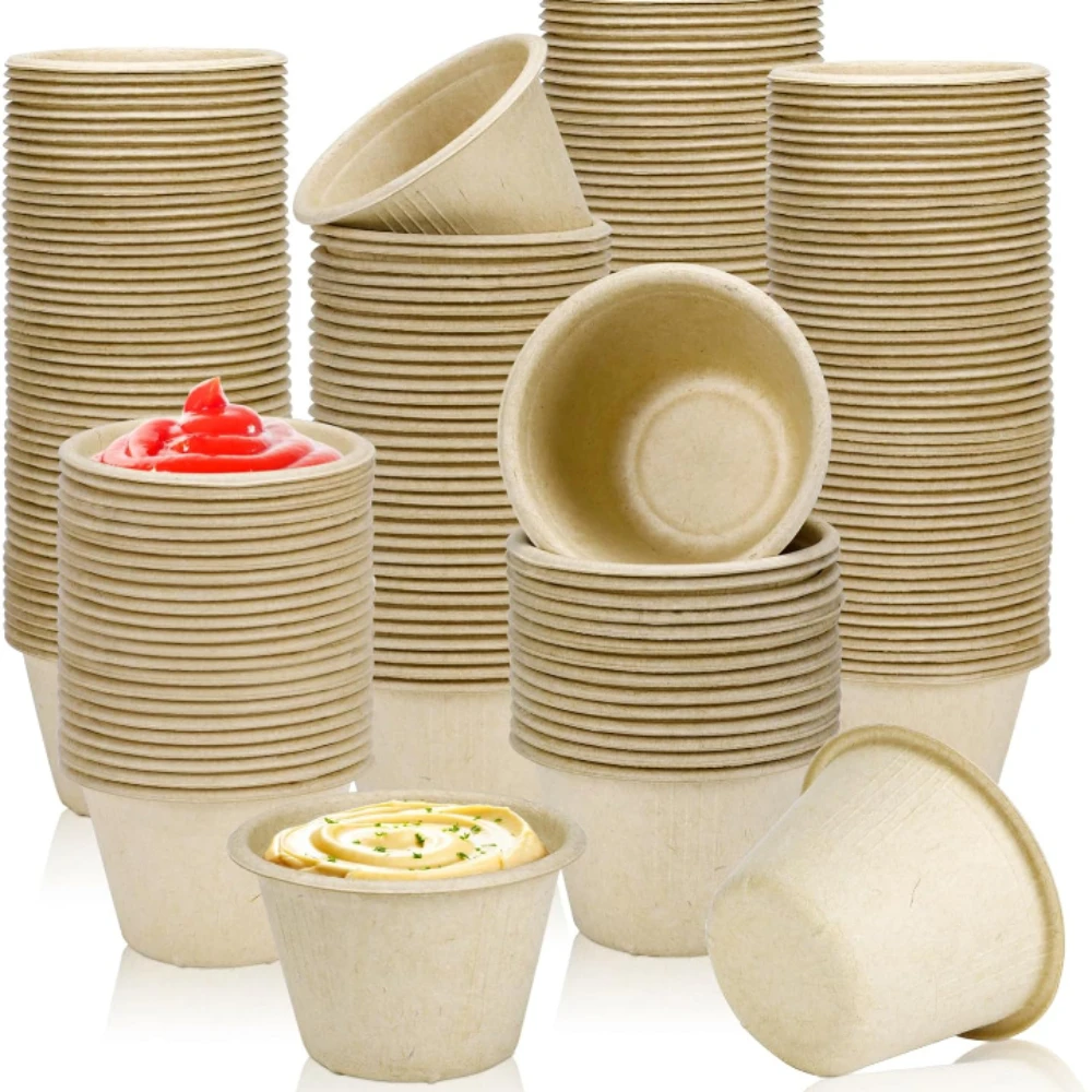 2 Oz - Packaged 50 Disposable Sugar Cane Residue Fiber Soup Cups, 100% Natural, Biodegradable and Biodegradable