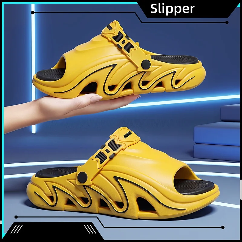 Men's Mecha-Style Eva Hollow-Out Breathable Thick-Soled Cushioning Large-Size Summer Outdoor Beach Sandals