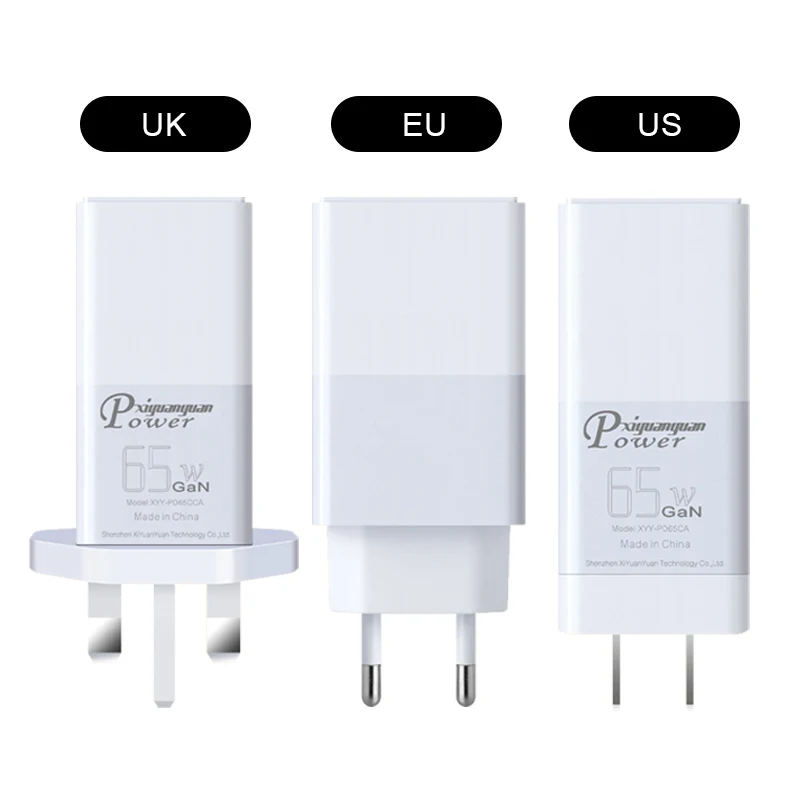 Carregador Rápido USB para Celular, 65W, 2 Portas, Tipo C, Carregamento Rápido PD, Adaptador de parede para Samsung, Xiaomi, iPhone 14, 3.0