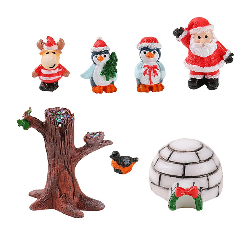 Cartoon Cute Christmas Micro Landscapes Figurines Creative Santa Claus Elk Penguin Mini Resin Decoration Accessories Gifts