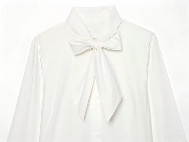 Guobioziy 2026 Autumn Tie Neck Shirt Elegant Preppy Vibe Retro Tailored Cut Influencer  Daily Temperament Fashion Formal Casual