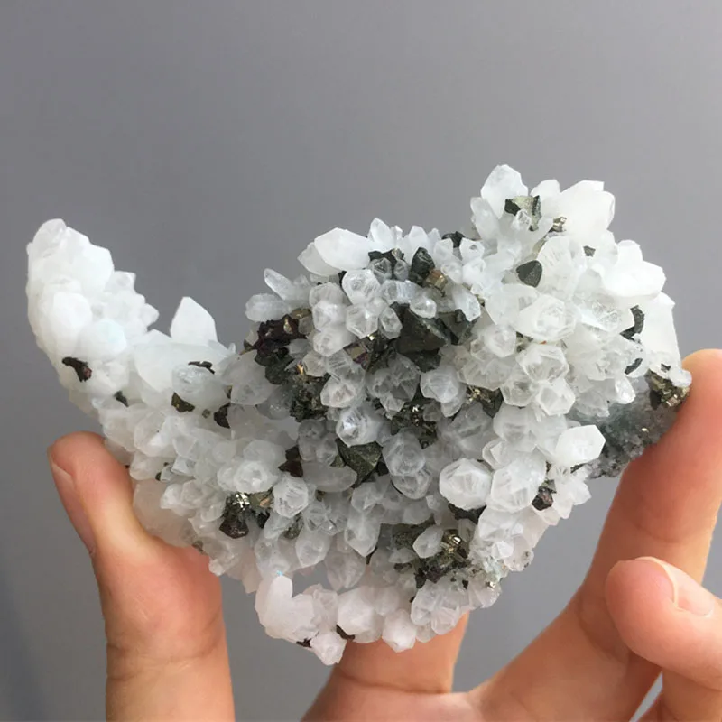 97g Natural Clear Quartz Cluster With Pyrite Symbiotic Mineral Specimen Raw Rock Crystals Healing Stone Home Decor