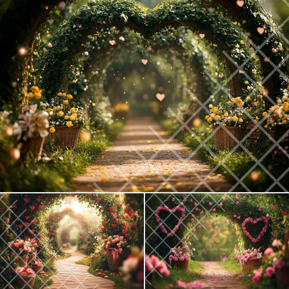 

Valentine's Day Arch Floral Photography Background Spring Romantic Garden Kids Birthday Portrait Decor Backdrop Photo Studio