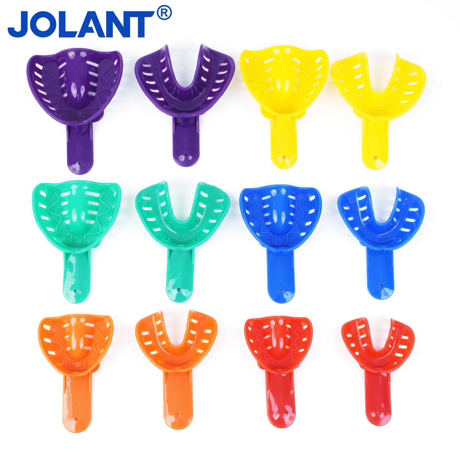 JOLANT 12pcs/Kit Dental Impression Trays Plastic Teeth Holder Trays Tools Autoclavable for Childrens Adults Small Middle Large