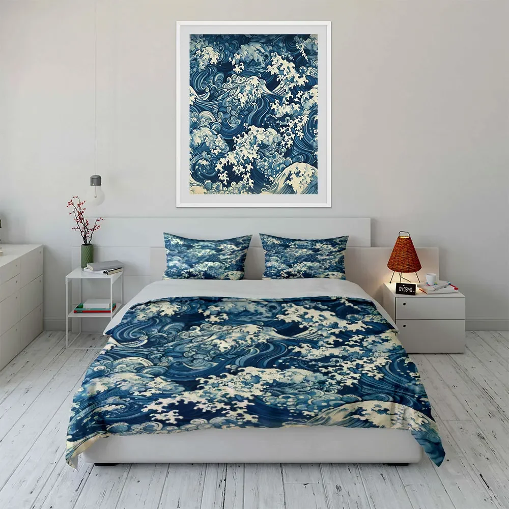Ocean Waves Art Three-Piece Set Soft Comfortable Duvet Cover Bedding Set Included 1*Duvet Cover & 2*Pillowcases, gift