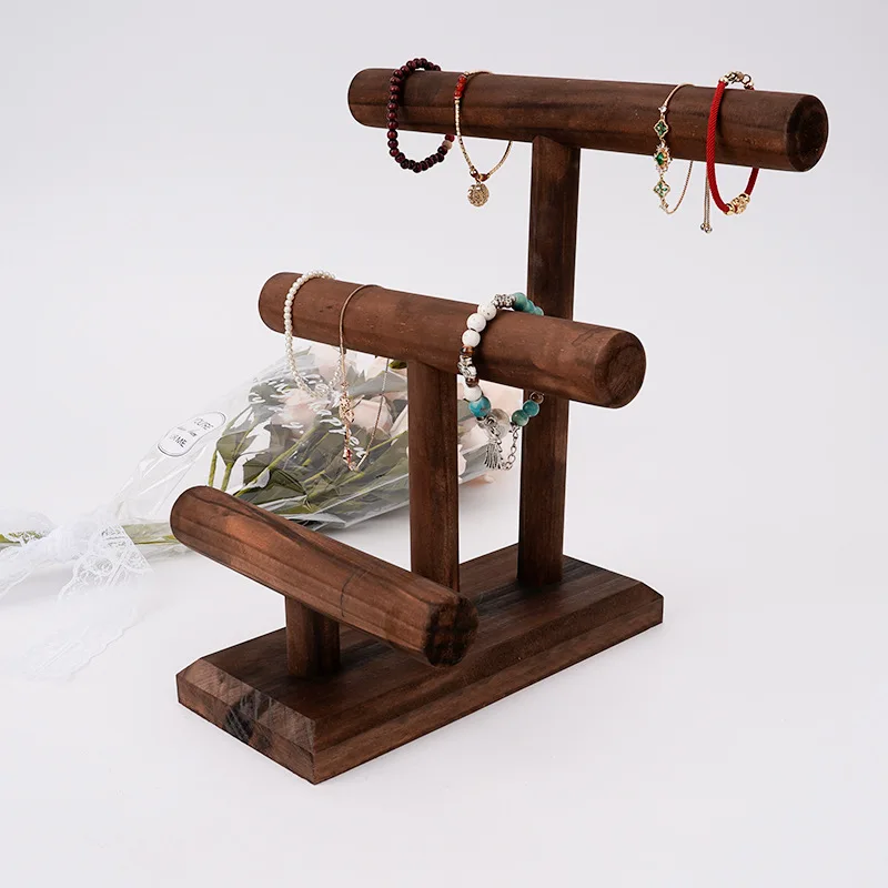 Wooden Jewelry Display Rack Three-layer Bracelet Stand Window Jewelry Display Rack Jewelry Solid Wood Finishing Rack