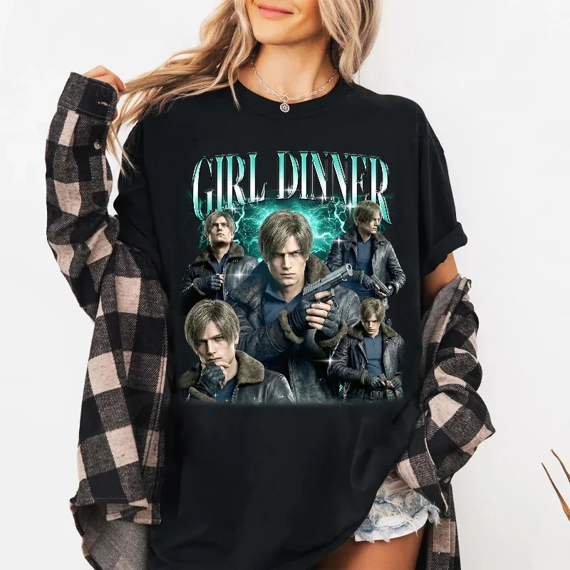 

Футболка Leon S Kennedy Girl Dinner, футболка в стиле ретро Resident Evil, летняя свободная и дышащая футболка для мужчин и женщин, топ