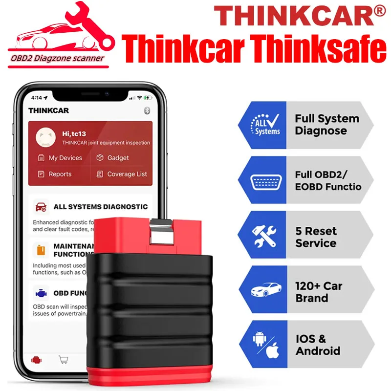 

Thinkcar Thinksafe OBD2 Bluetooth Scanner Code Reader Car All System Scan 5 Reset OBD 2 Auto Diagnostic Tools PK Thinkdiag